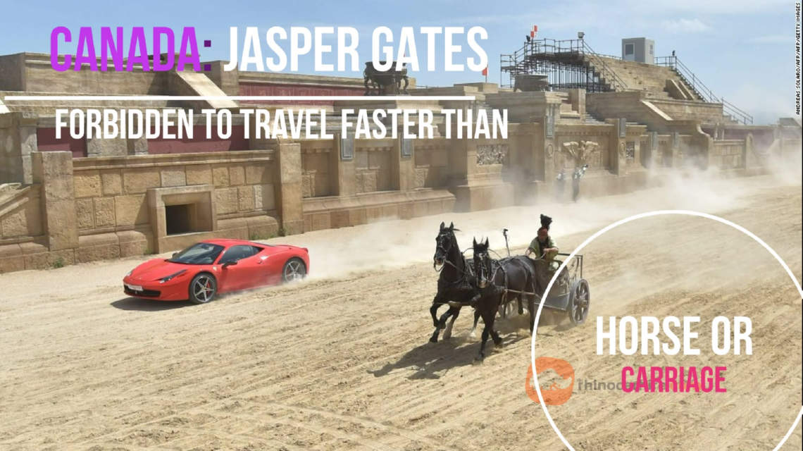 Illegal for car to travel faster then horse or carriage in Canada - Jasper Gates
