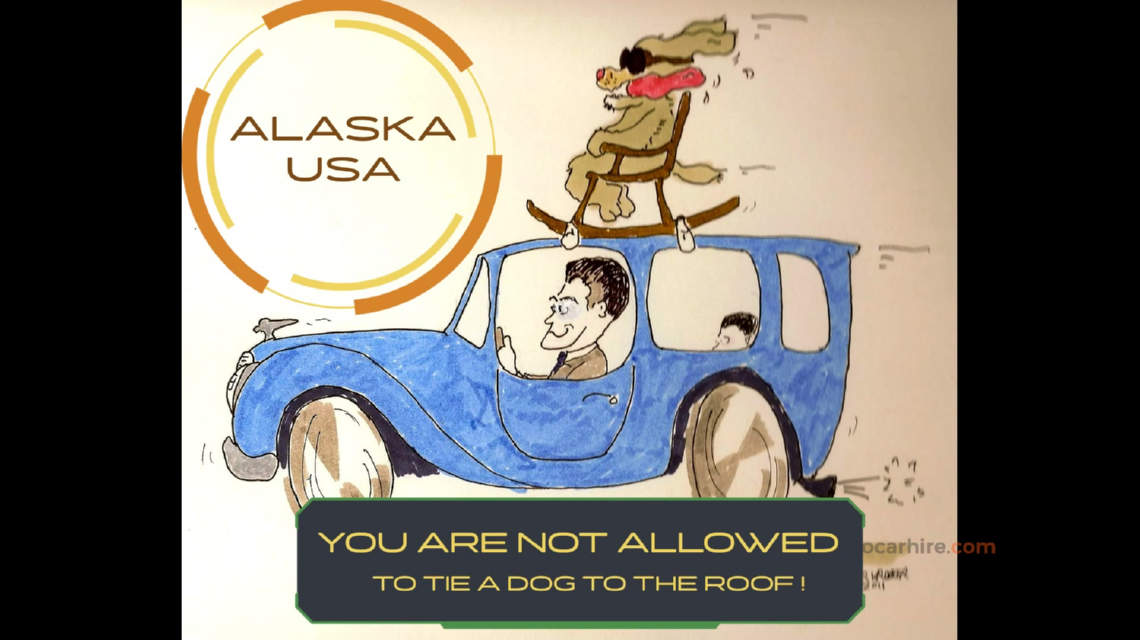 Illegal to tie a dog to the roof of a car in Alaska