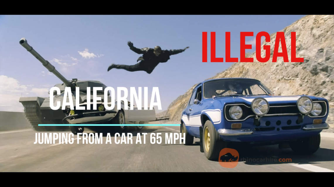 It's illegal to jump from a car at 65 mph in California
