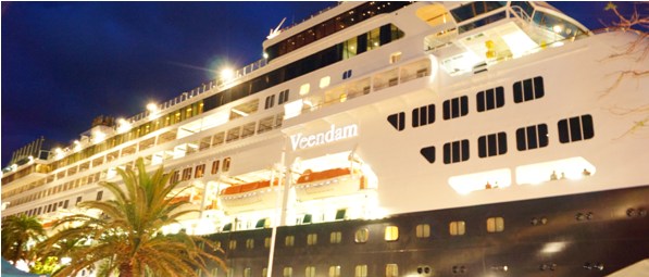 MS Veendam at night in Bermuda