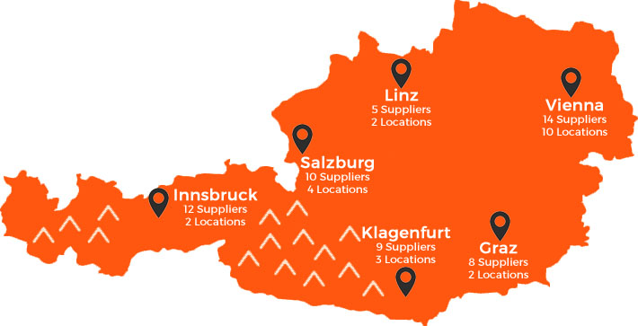 Car hire is available from 39 pickup locations in Austria