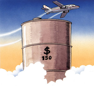 The rising price of oil is raising the cost of travel and causing many airlines to go bust.