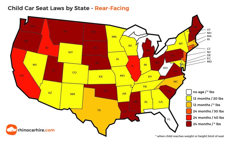 baby seat laws by state in usa