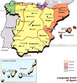 Language areas of Spain map