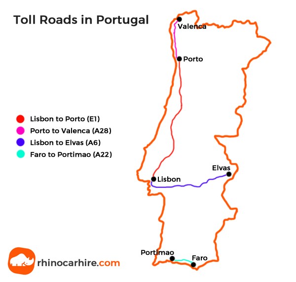 Road map of Portugal: roads, tolls and highways of Portugal