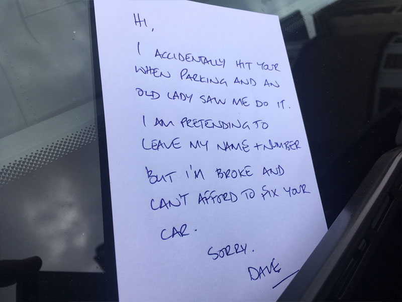 funny parking note accident