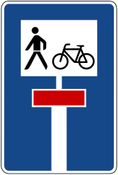 Dead end street with a passage for pedestrians and cyclists - Road Sign