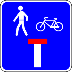 Dead end street with a passage for pedestrians and cyclists - Road Sign