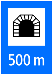 Begin of a tunnel with indicated length - Road Sign
