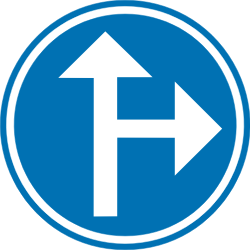 Driving straight ahead or turning right mandatory - Road Sign