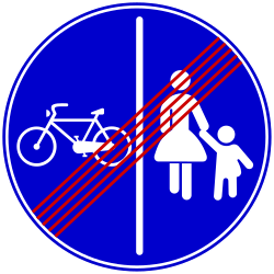 End of the divided path for pedestrians and cyclists - Road Sign