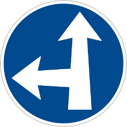 القيادة إلى الأمام مباشرة أو الانعطاف إلى اليسار إلزامي - لافتة طريق