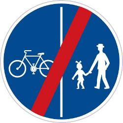 End of the divided path for pedestrians and cyclists - Road Sign