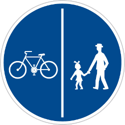 مسار مقسم لراكبي الدراجات والمشاة إلزامي - لافتة طريق
