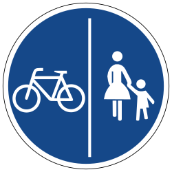 Path for cyclists and pedestrians divided is compulsory - Road Sign