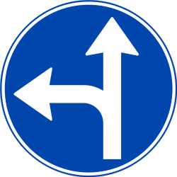 Driving straight ahead or turning left mandatory - Road Sign