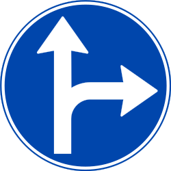 Driving straight ahead or turning right mandatory - Road Sign