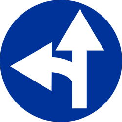 Driving straight ahead or turning left mandatory - Road Sign