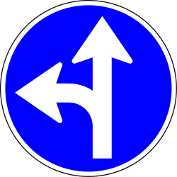 Driving straight ahead or turning left mandatory - Road Sign