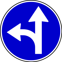 Driving straight ahead or turning left mandatory - Road Sign