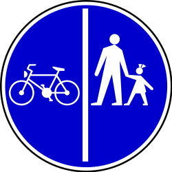Path for cyclists and pedestrians divided is compulsory - Road Sign