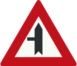 Crossroad ahead with side road to left - Road Sign
