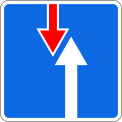 Priority over oncoming traffic, road narrows - Road Sign