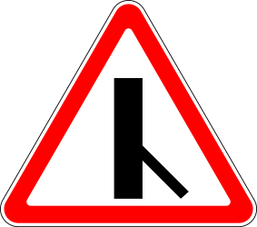 Crossroad with sharp side road on right side - Road Sign