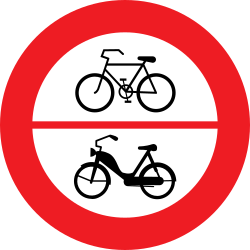 Cyclists and mopeds prohibited - Road Sign