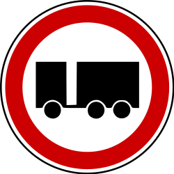 Trucks with trailer prohibited - Road Sign