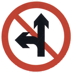 Driving straight ahead or turning left prohibited - Road Sign