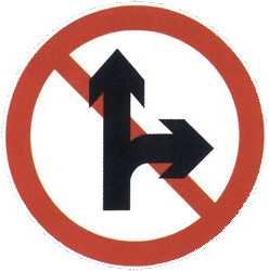 Driving straight ahead or turning right prohibited - Road Sign