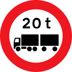 Trucks with trailer heavier than indicated prohibited - Road Sign