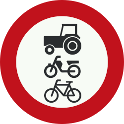 Cyclists, mopeds and tractors prohibited - Road Sign