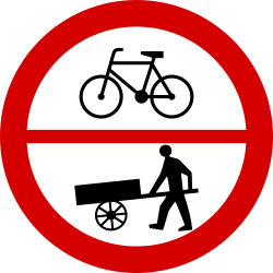 Cyclists and handcarts prohibited - Road Sign