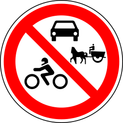 Motorcycles, cars and horse carts prohibited - Road Sign