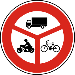 Cyclists, motorcycles and trucks prohibited - Road Sign