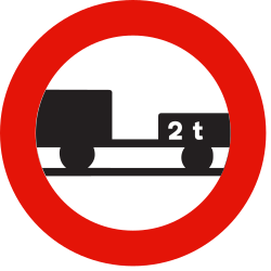 Trailers heavier than indicated prohibited - Road Sign