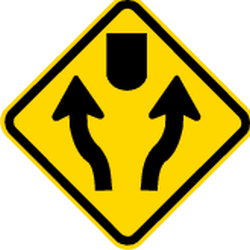 Warning for an obstacle, pass either side - Road Sign