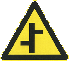 Warning for a crossroad where the roads are not opposite to each other - Road Sign