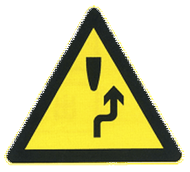 Warning for an obstacle, pass on the right side - Road Sign