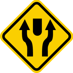 Warning for an obstacle, pass either side - Road Sign