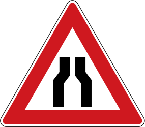 road narrows ahead - Road Sign