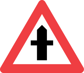 Crossroad ahead, side roads to right and left - Road Sign