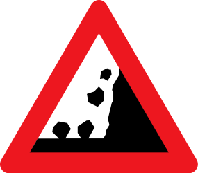 Falling rocks in road - area warning - Road Sign