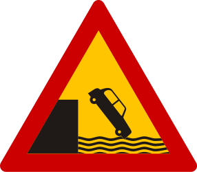Warning for a quayside or riverbank - Road Sign