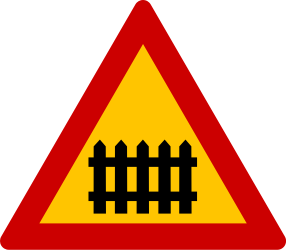 Railroad crossing ahead with barriers - Road Sign