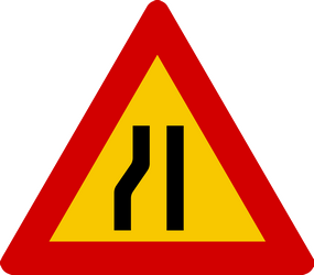 Road narrows on the left - Road Sign
