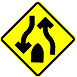 Warning for the end of a divided road - Road Sign