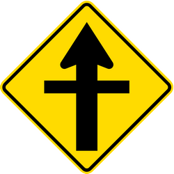 Crossroad ahead, side roads to right and left - Road Sign
